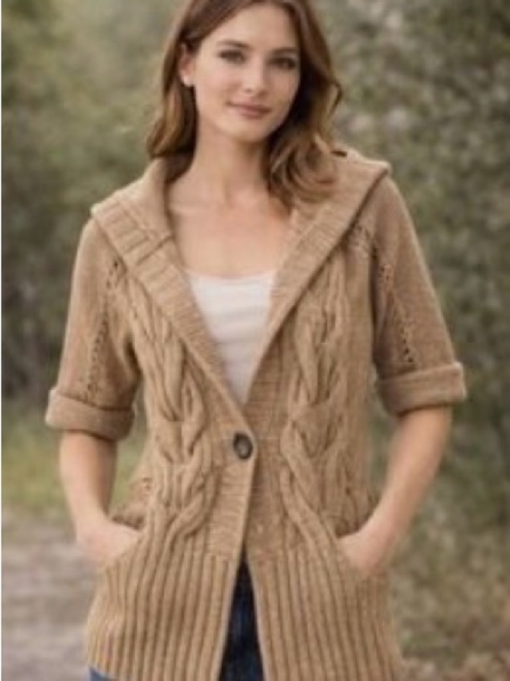 LOFT short sleeve hooded wool blend cardigan petite Small